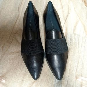 Stuart Weitzman Pointed Toe Black Leather Loafer, Sz. 8